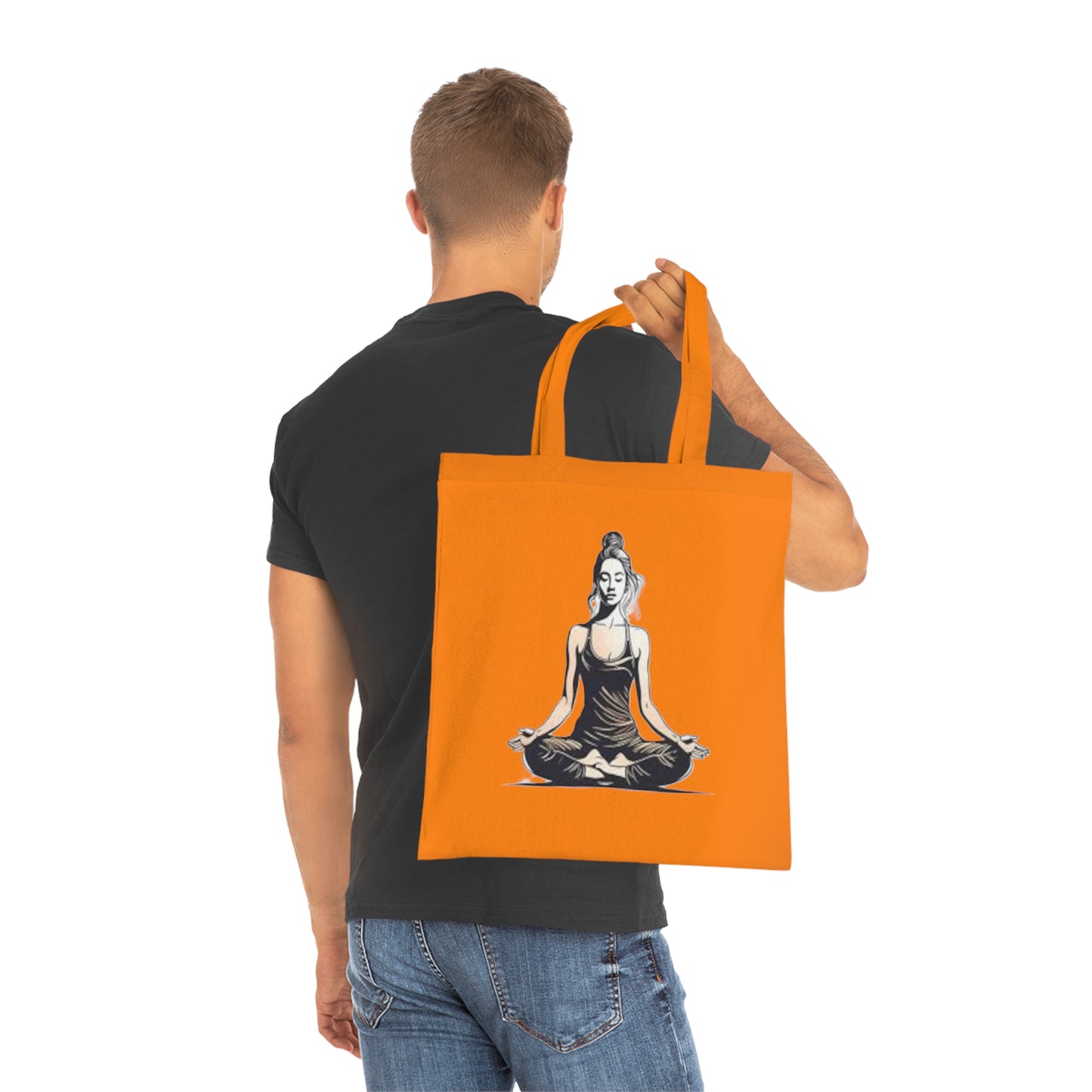 Yoga Meditation Cotton Tote Bag — Lotus Pose Graphic Beach & Market Tote