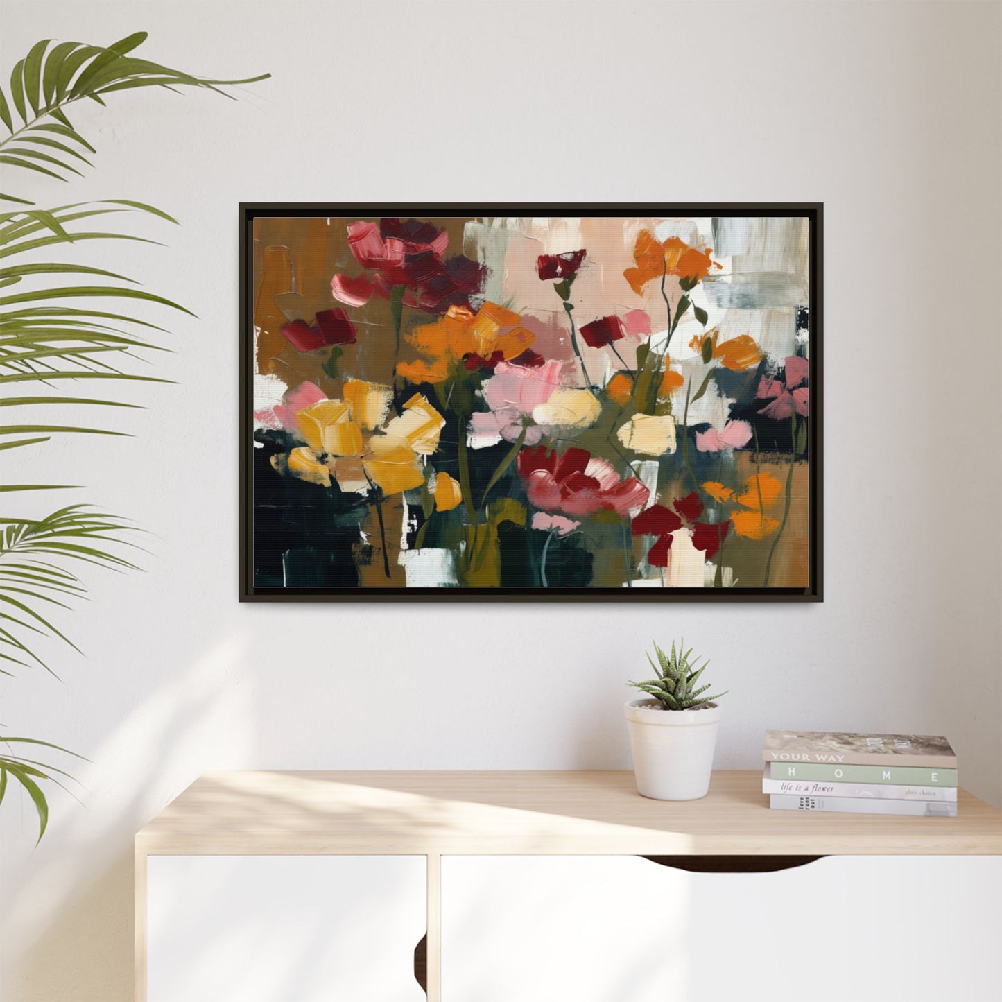 Framed Matte Canvas Floral Abstract Wall Art