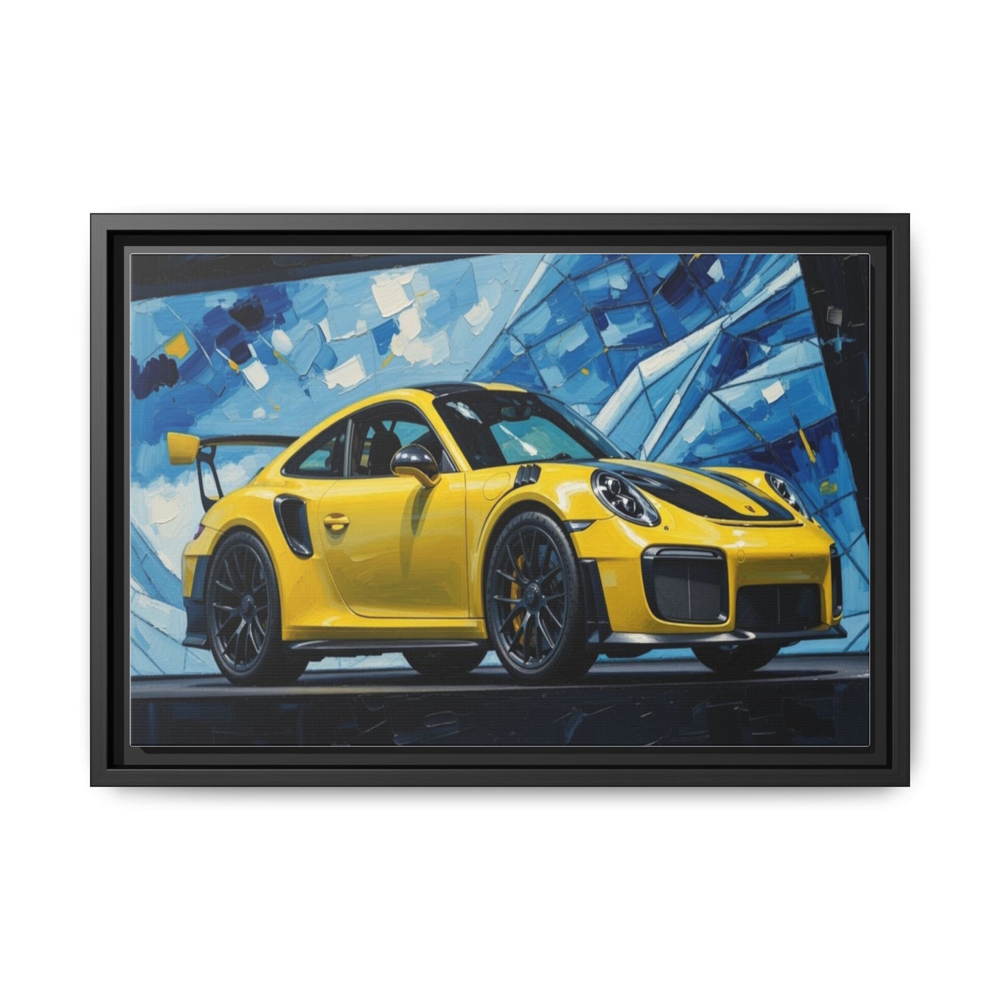 Yellow Porsche Sports Car Matte Framed Canvas – Modern Automotive Wall Art