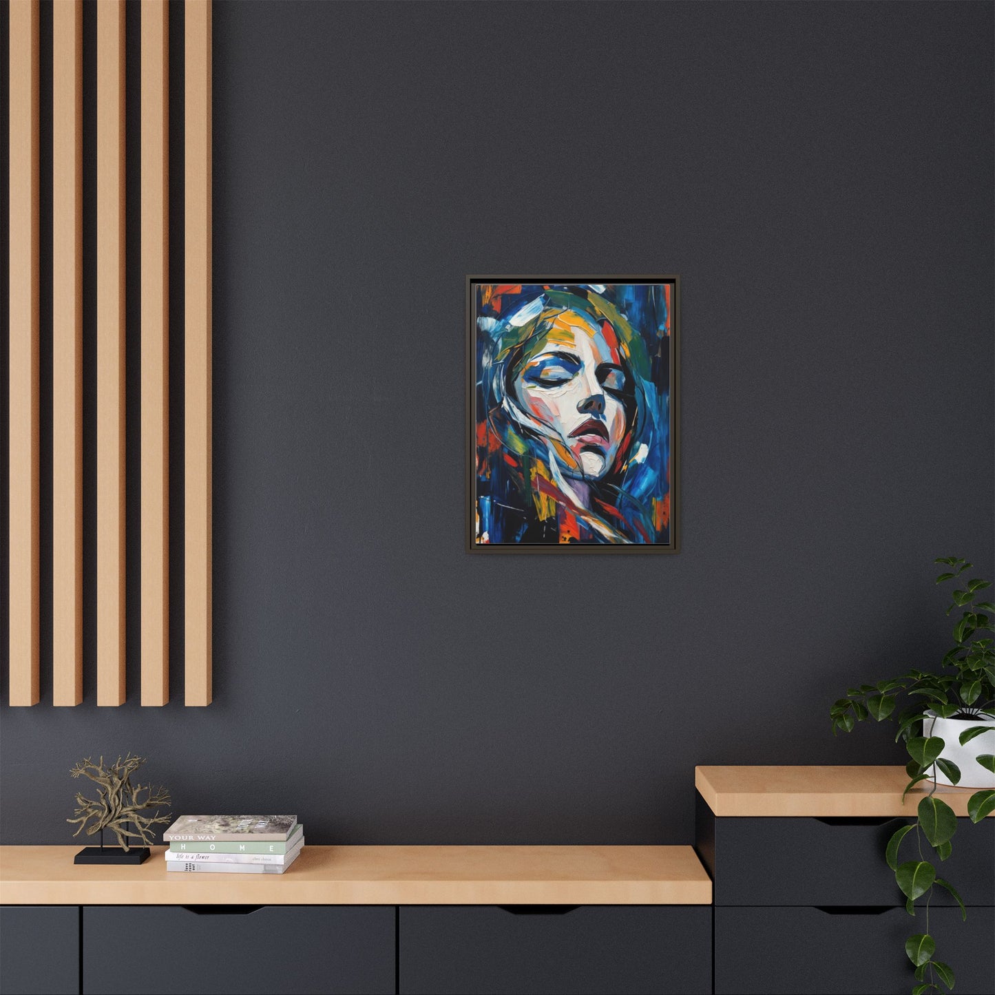 Abstract Colorful Woman Portrait — Framed Matte Canvas Wall Art