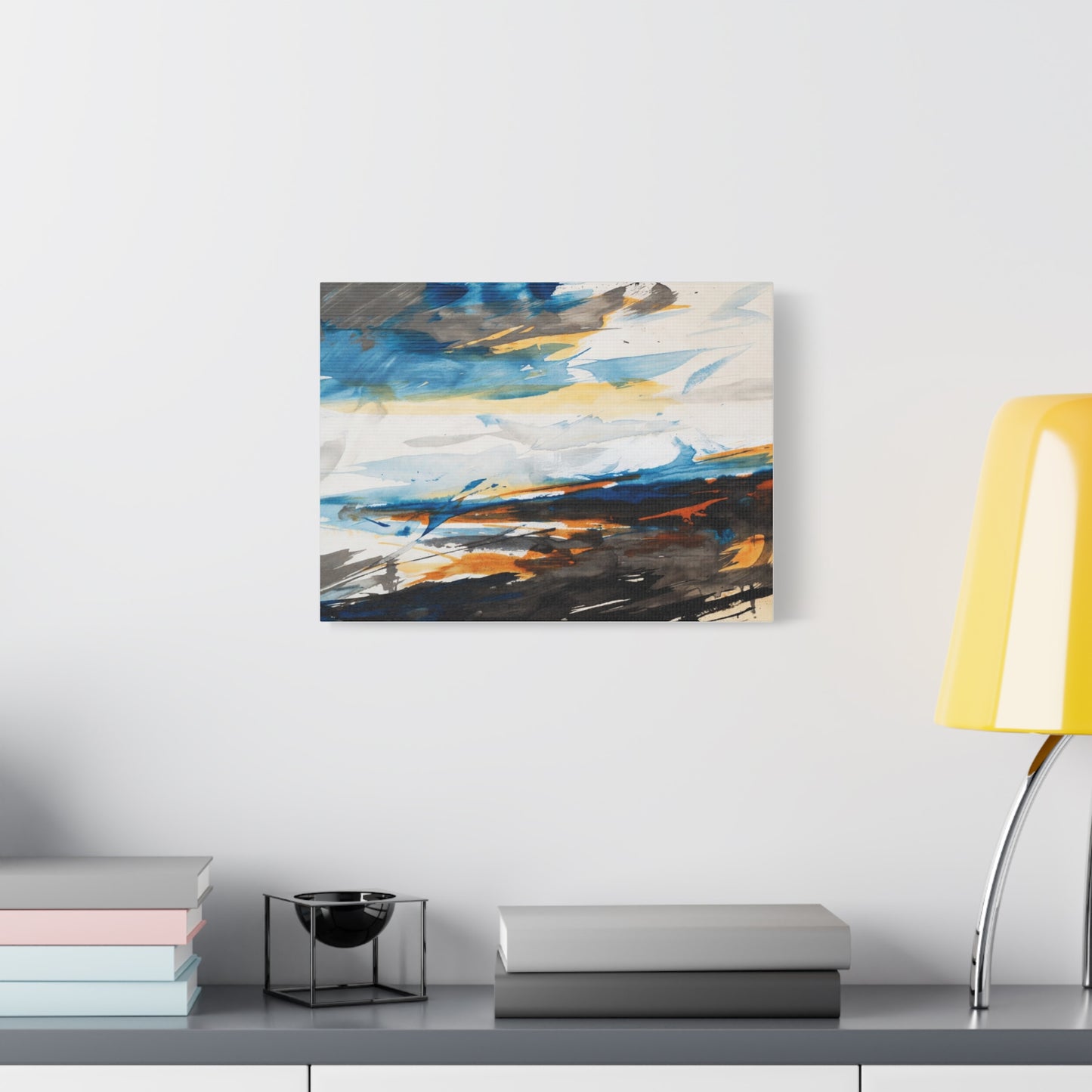 Abstract Oceanic Canvas Print — Blue & Amber Stretched Wall Art