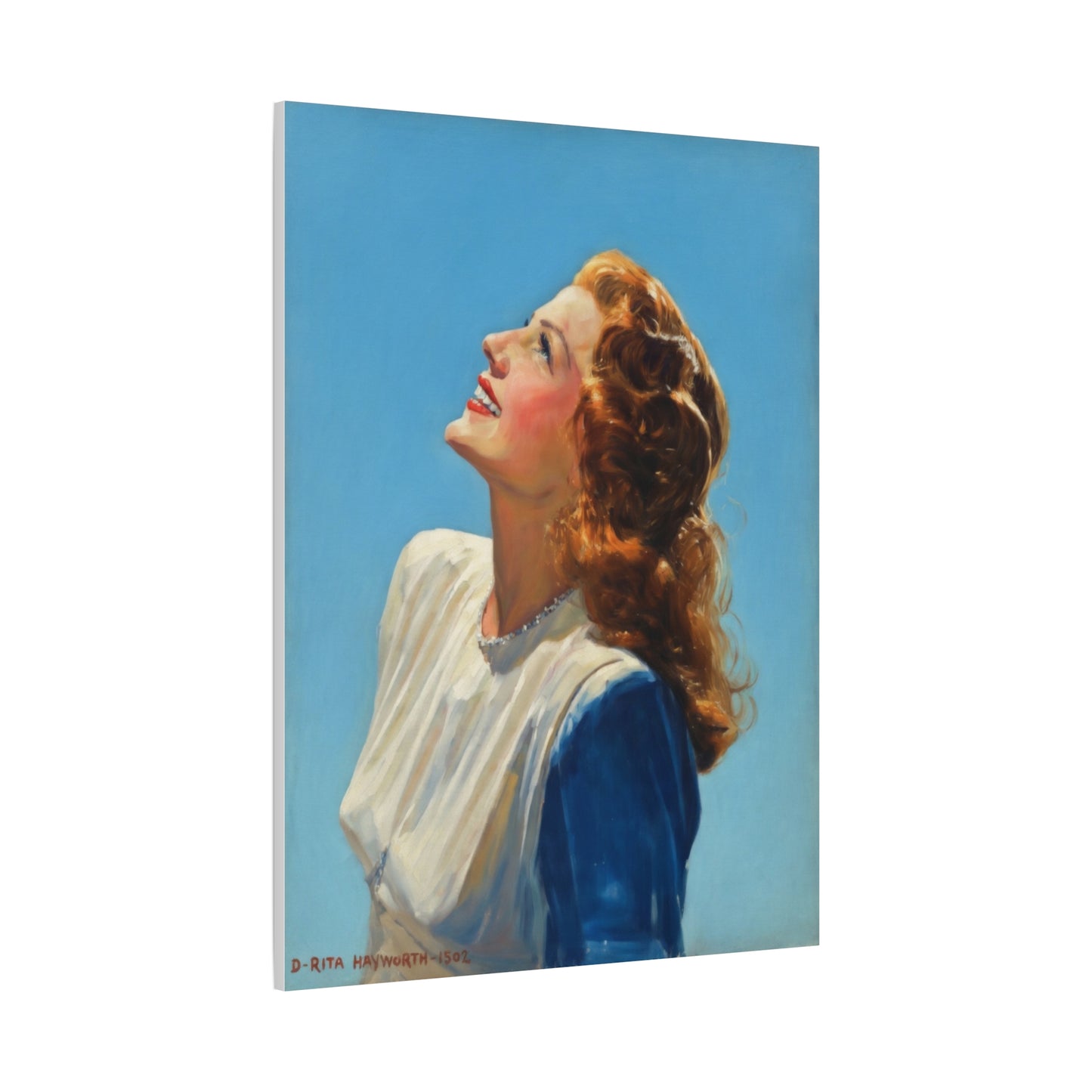 Vintage Rita Hayworth Portrait Matte Canvas Print — Woman Looking Up Wall Art