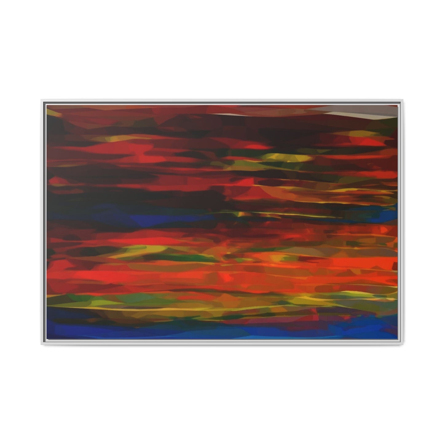 Abstract Multi-Color Matte Canvas Framed Wall Art — Bold Red & Blue Modern Painting
