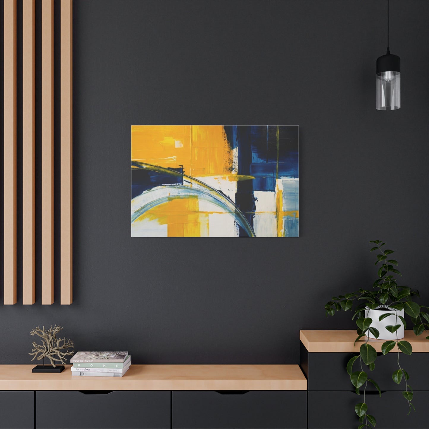 Abstract Blue & Yellow Arc Matte Canvas Wall Art - Stretched 1.25"