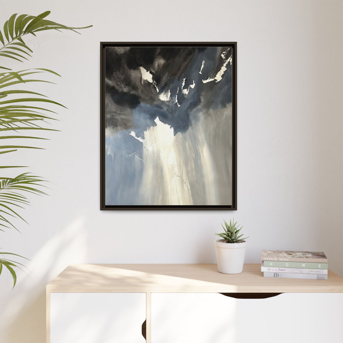 Framed Matte Canvas Art — Moody Abstract Sky Painting