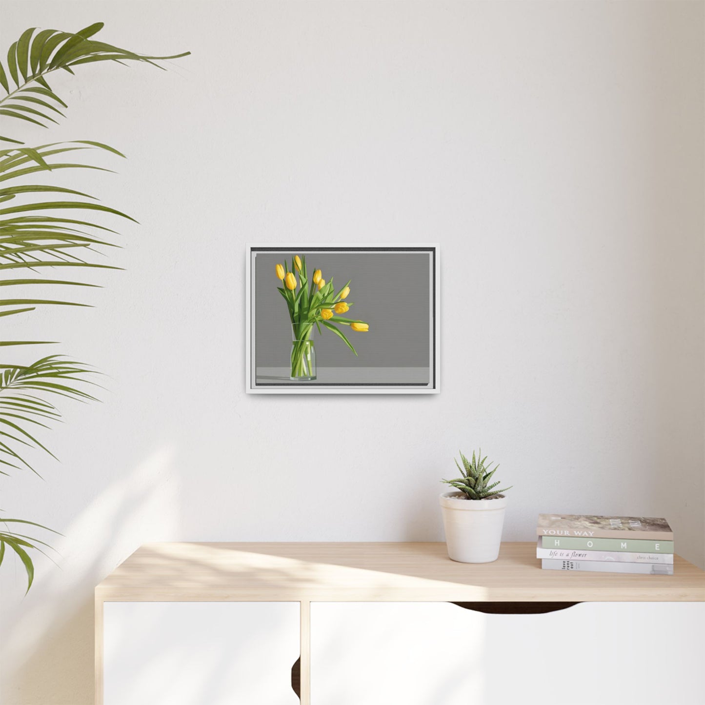 Framed Matte Canvas Art — Yellow Tulip Vase Wall Print