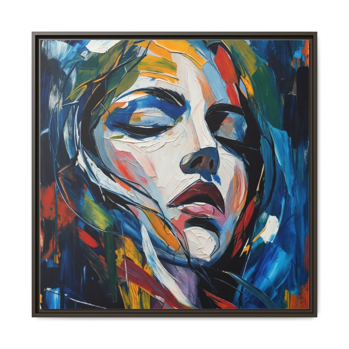 Abstract Colorful Woman Portrait — Framed Matte Canvas Wall Art