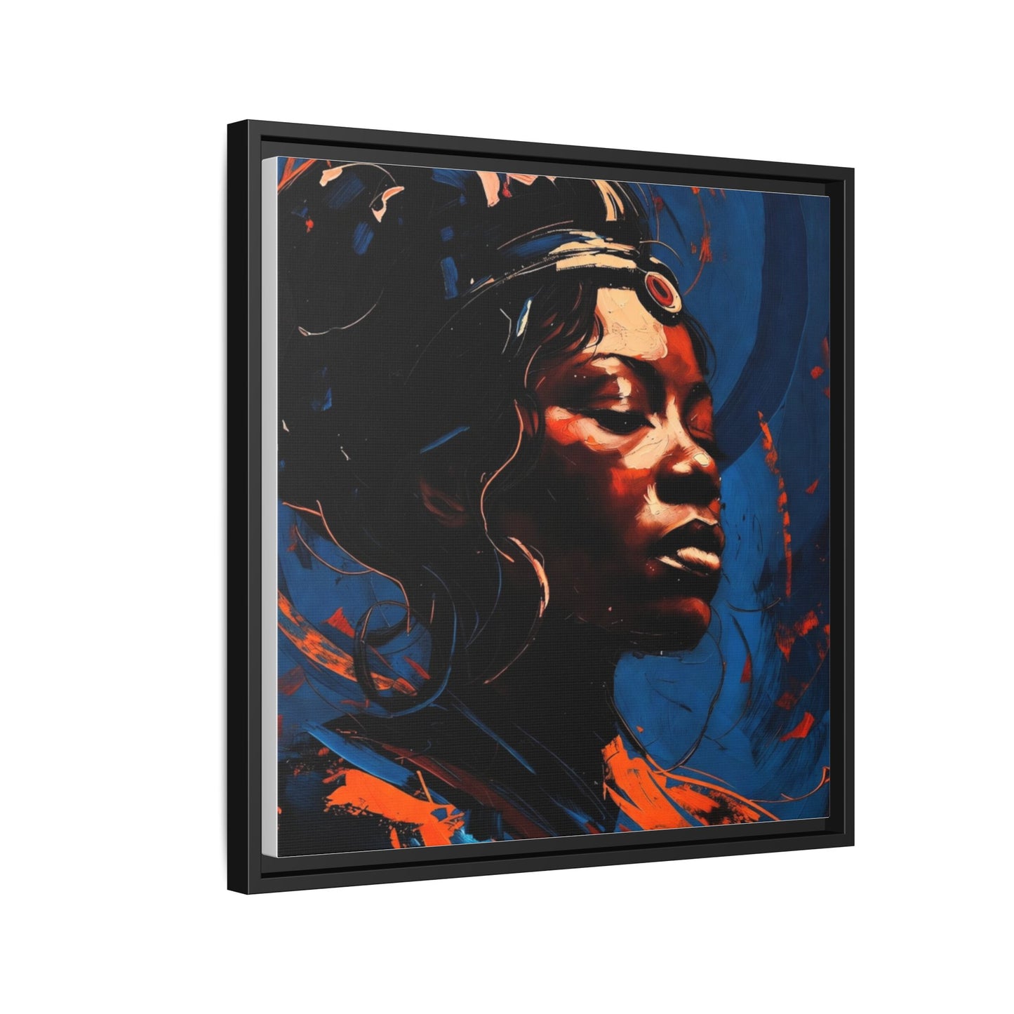 Framed Matte Canvas Art - Vibrant Portrait of a Black Woman (Multi-Color)