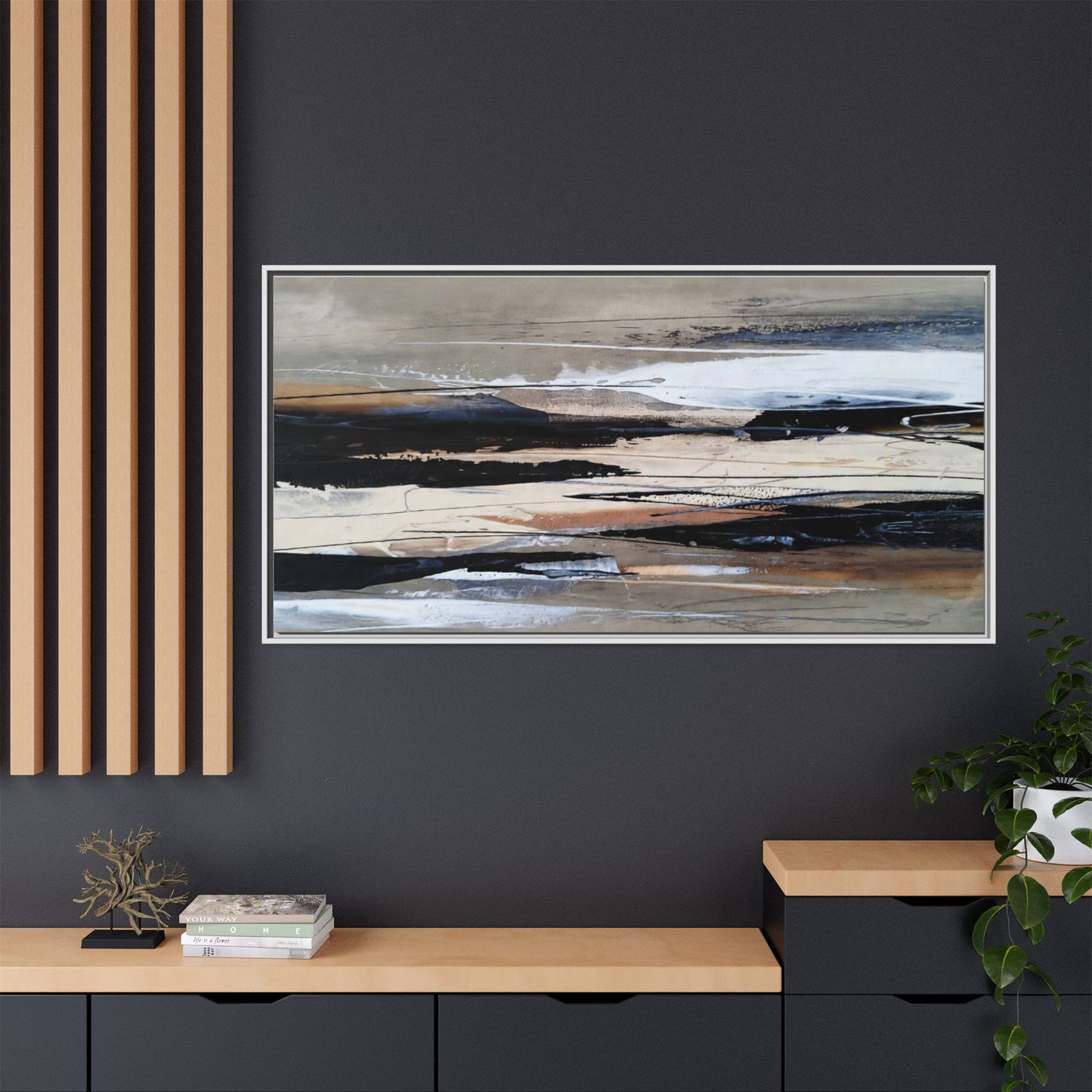 Abstract Seascape Matte Canvas Framed Wall Art — Neutral Coastal Landscape