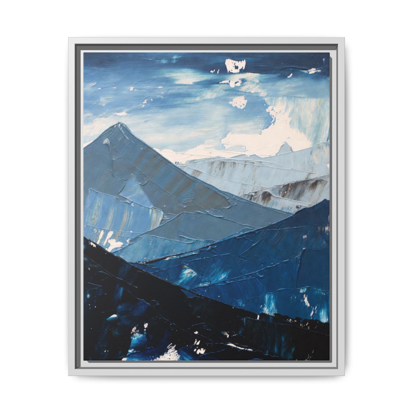 Blue Mountain Landscape Matte Canvas Framed | Abstract Mountain Wall Art