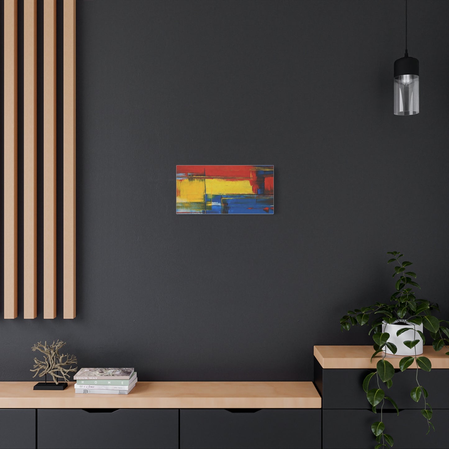 Abstract Color Block Matte Canvas Wall Art — Red, Yellow & Blue Stretched Canvas