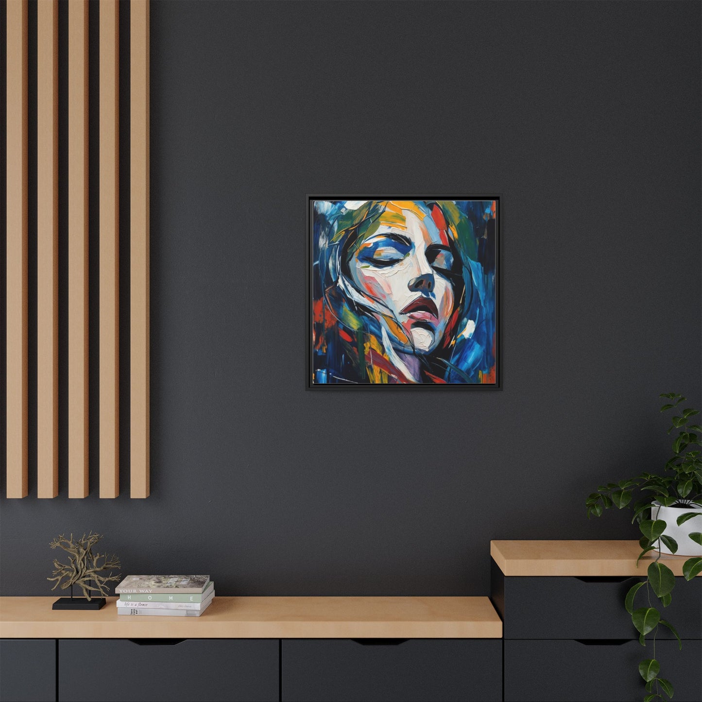 Abstract Colorful Woman Portrait — Framed Matte Canvas Wall Art