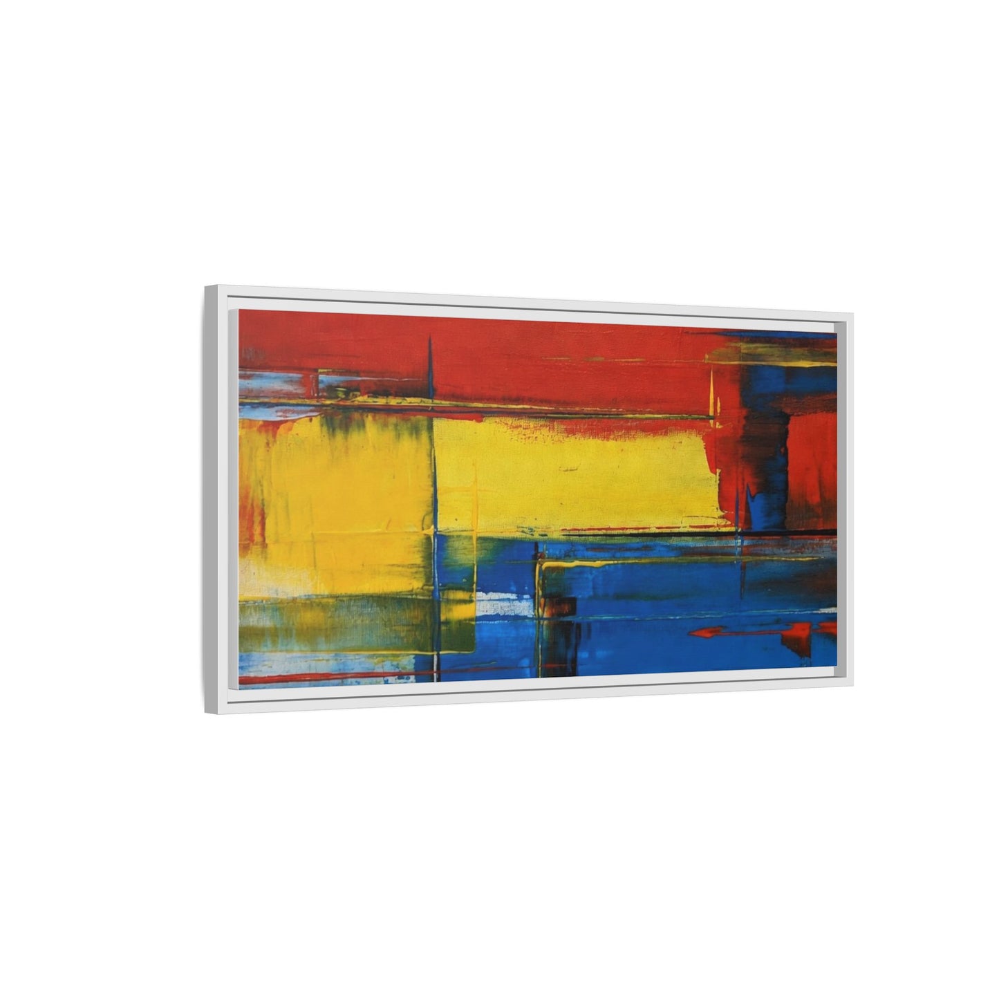 Abstract Color Block Matte Canvas Framed Wall Art — Modern Red Yellow Blue Painting