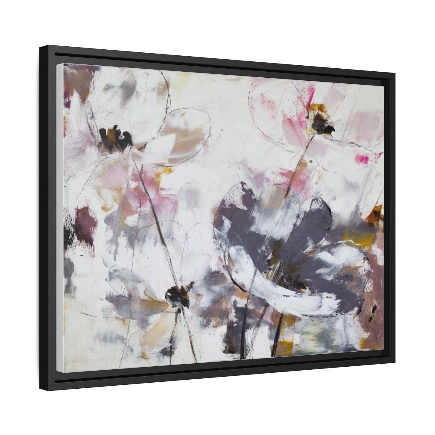 Abstract Floral Matte Canvas Framed Wall Art — Soft Watercolor Blooms