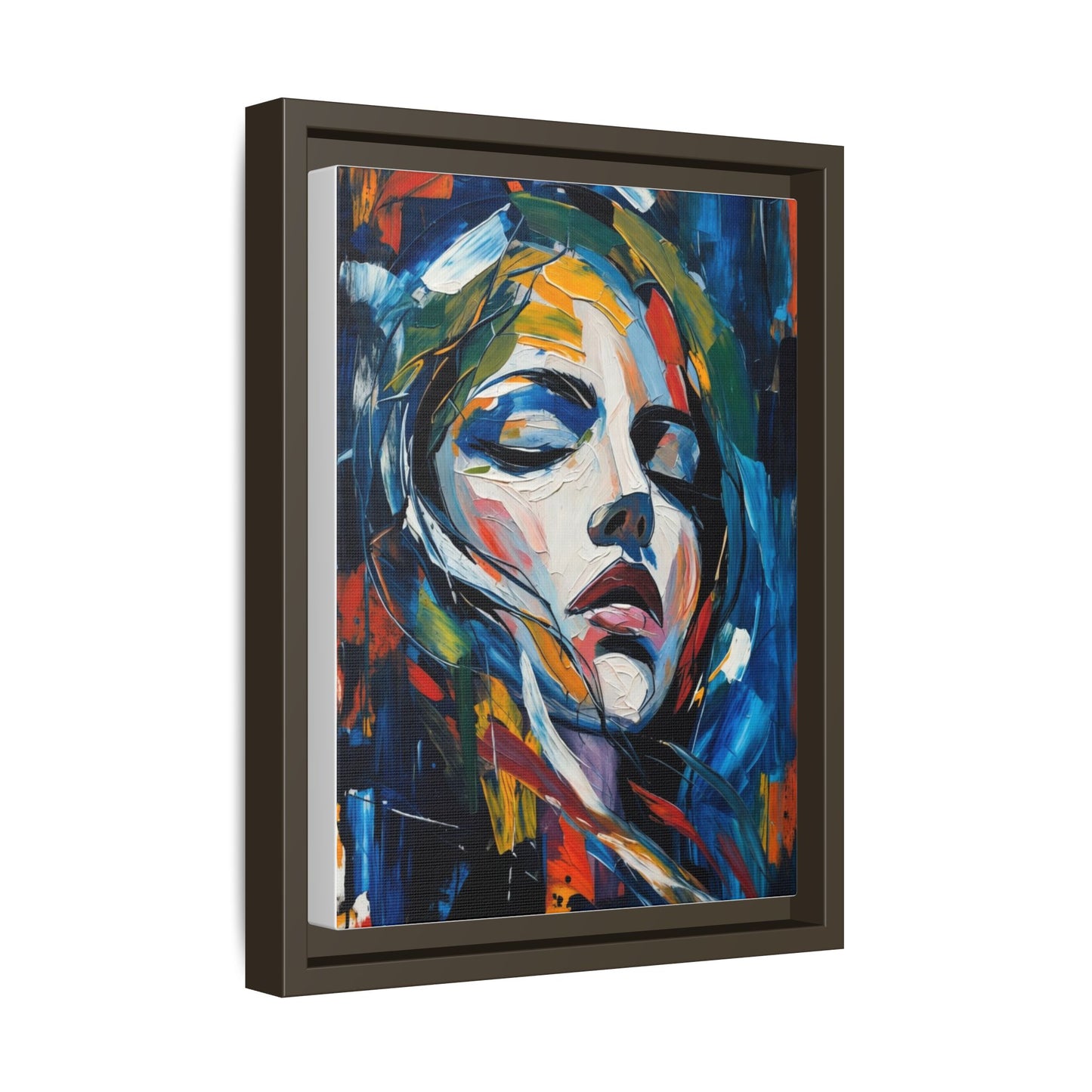 Abstract Colorful Woman Portrait — Framed Matte Canvas Wall Art