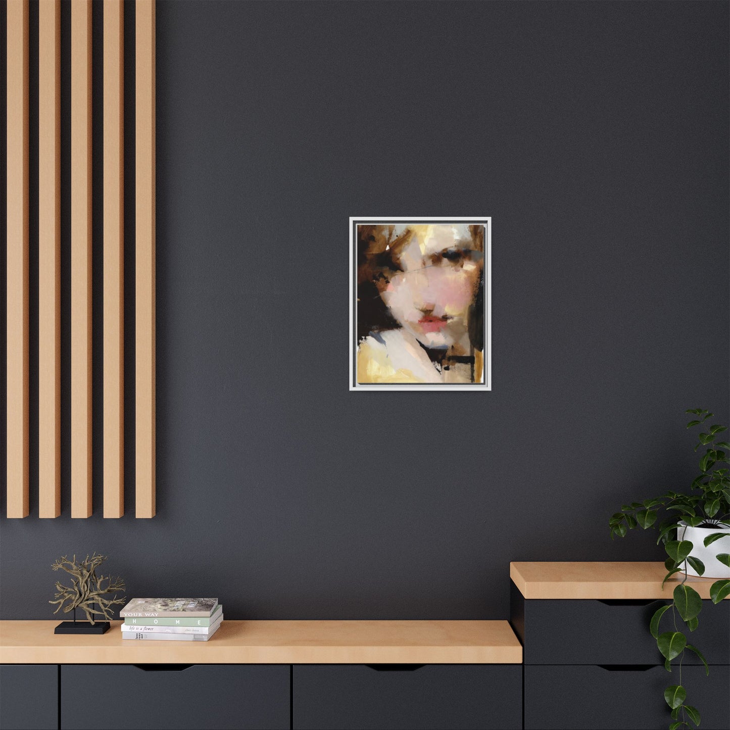 Abstract Portrait Matte Canvas Framed Print — Modern Feminine Wall Art