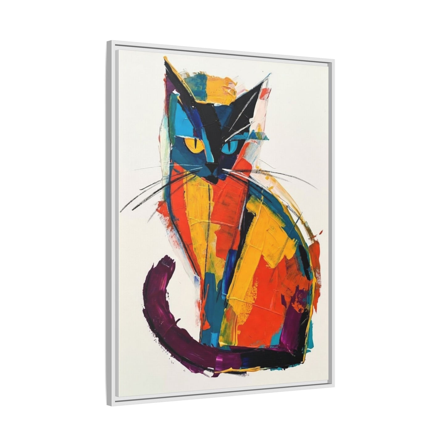 Colorful Abstract Cat Framed Canvas — Modern Matte Wall Art