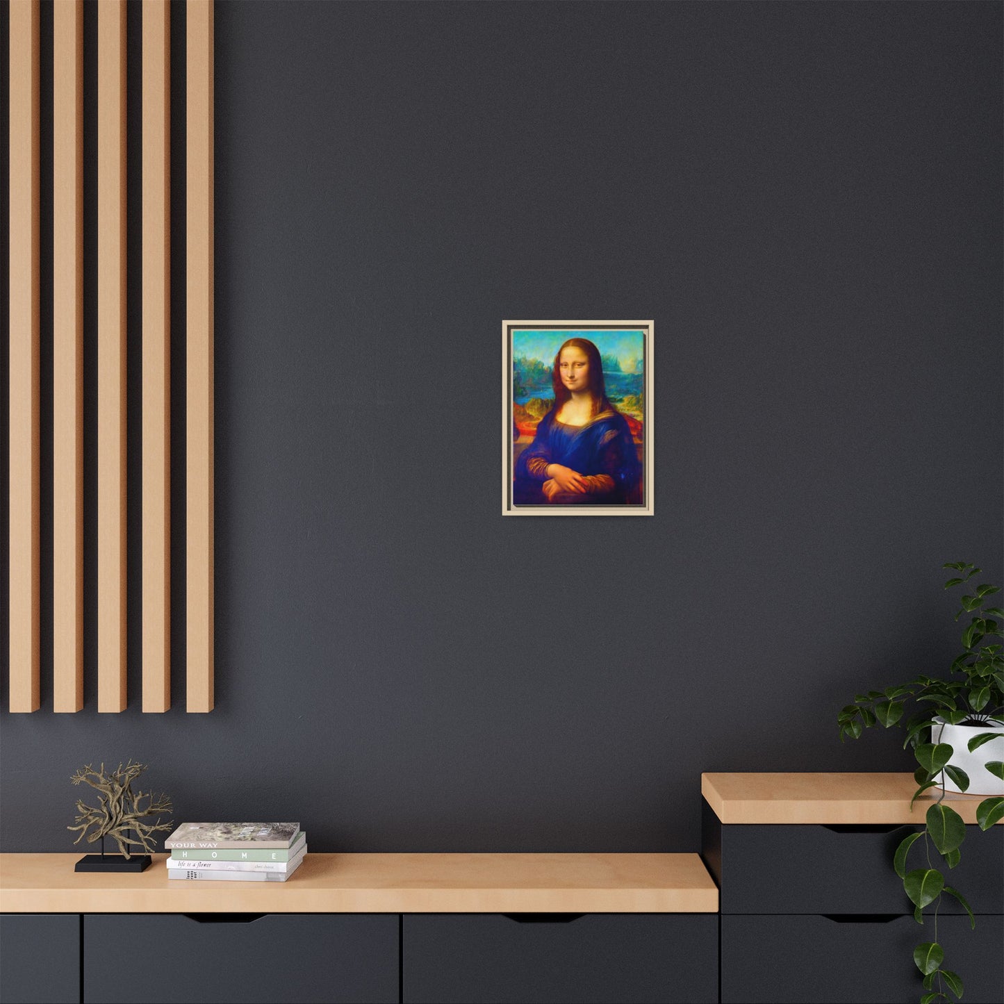 Framed Matte Canvas Print — Colorful Mona Lisa Wall Art