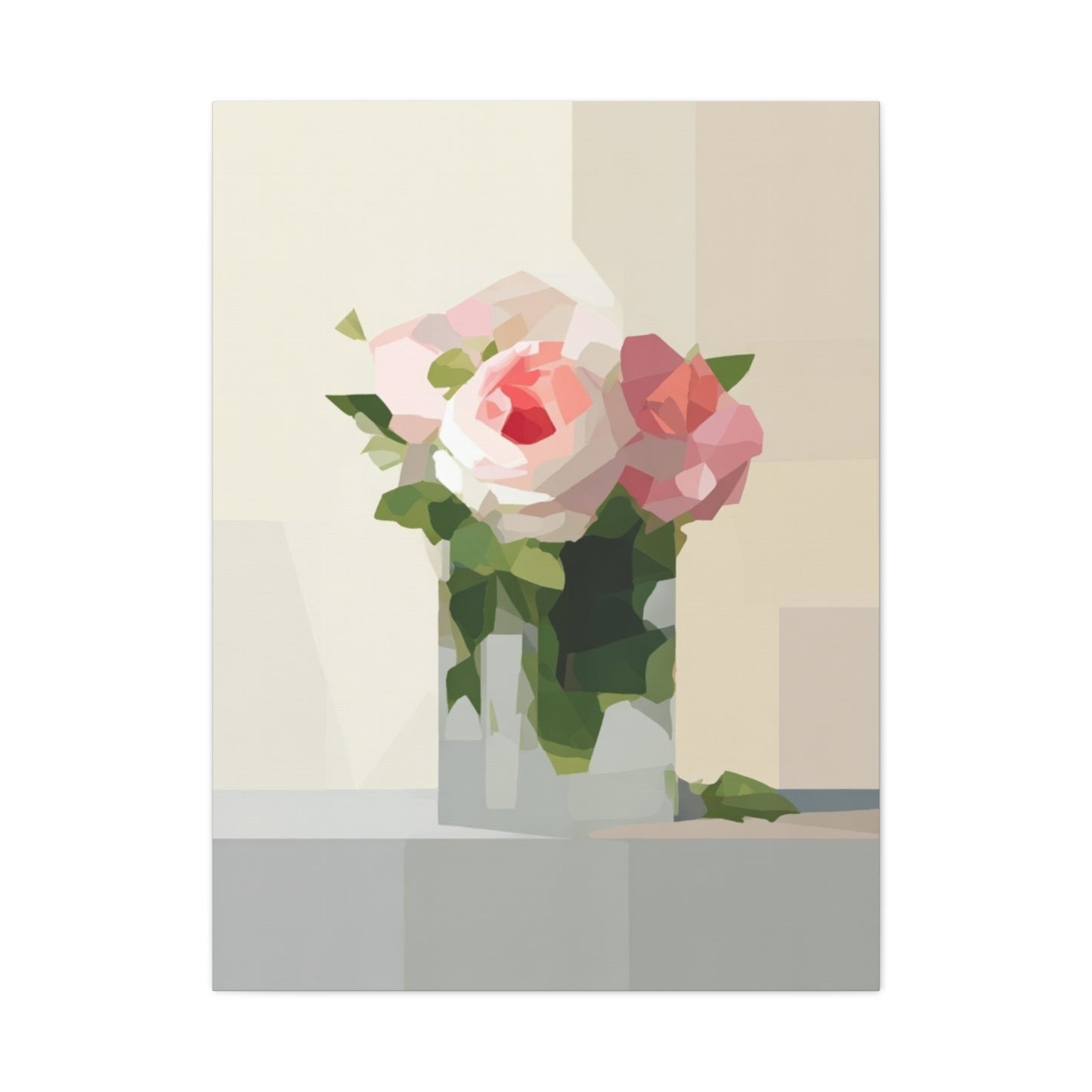 Pink Rose Still Life Canvas — Modern Floral Wall Art, Matte Stretched Canvas