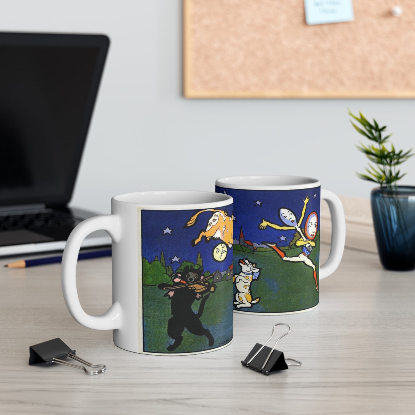 Cow Jumping Over the Moon Mug — Whimsical Nursery Art Coffee Cup