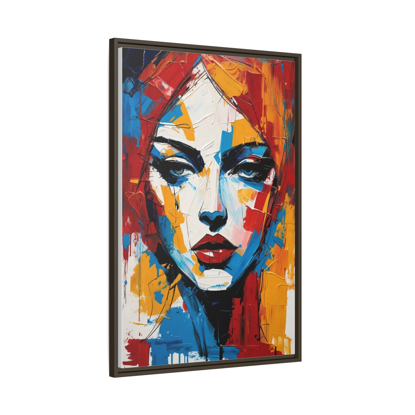 Framed Abstract Portrait Canvas — Colorful Female Face Wall Art
