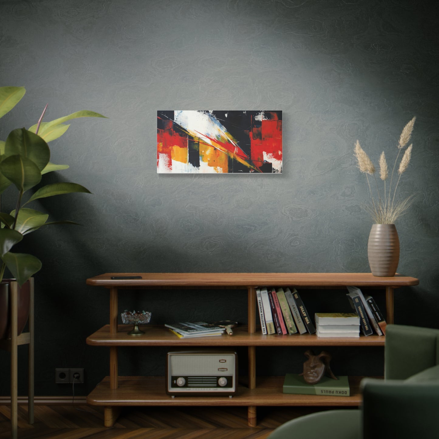Abstract Geometric Canvas Art — Bold Red & Black Modern Wall Painting