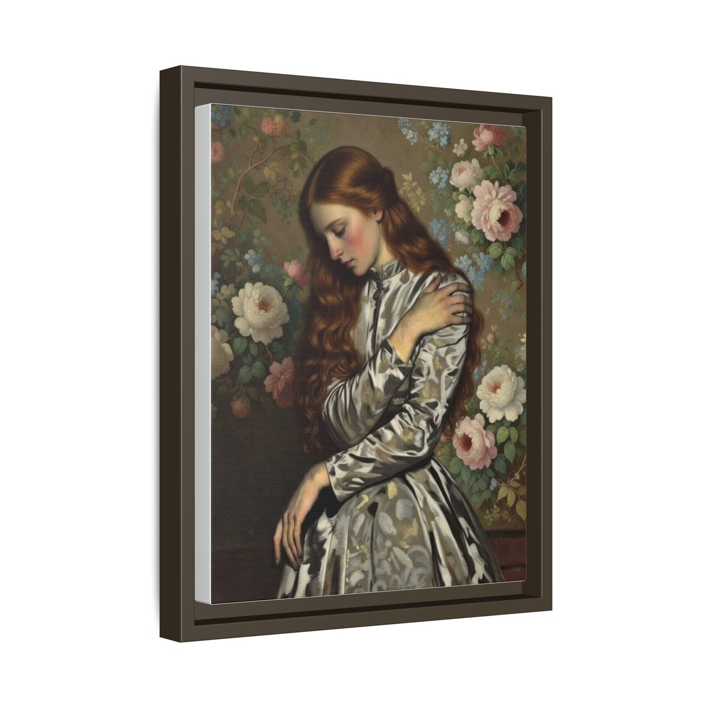 Framed Matte Canvas Art — Vintage Floral Portrait of a Young Woman