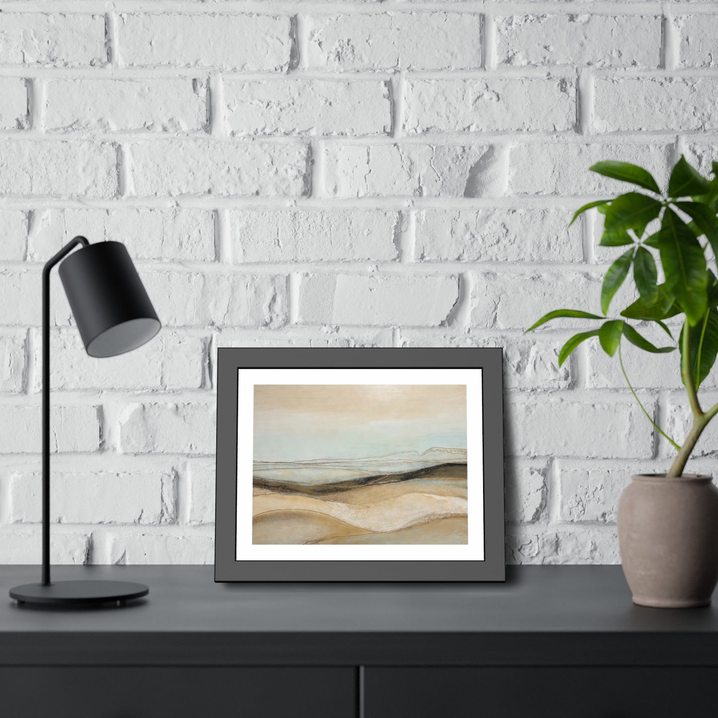 Framed Poster - Neutral Abstract Landscape Wall Art, Calming Coastal Tones for Living Room or Office