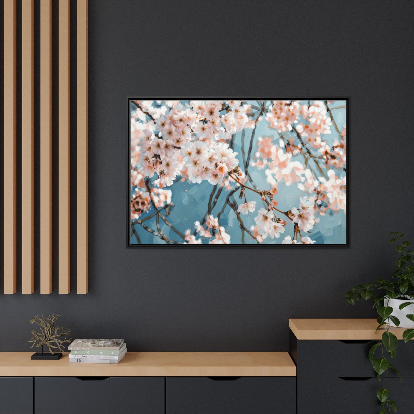Framed Cherry Blossom Matte Canvas Print — Soft Pink Floral Wall Art