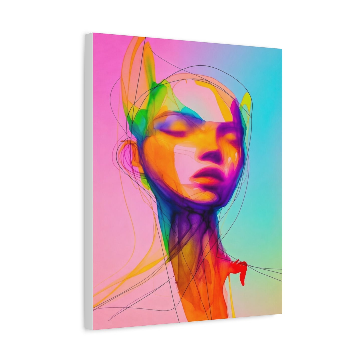 Abstract Neon Portrait Matte Canvas Wall Art