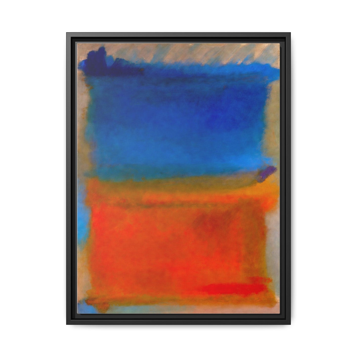 Abstract Color Block Matte Canvas Framed Wall Art — Blue & Orange Modern Painting