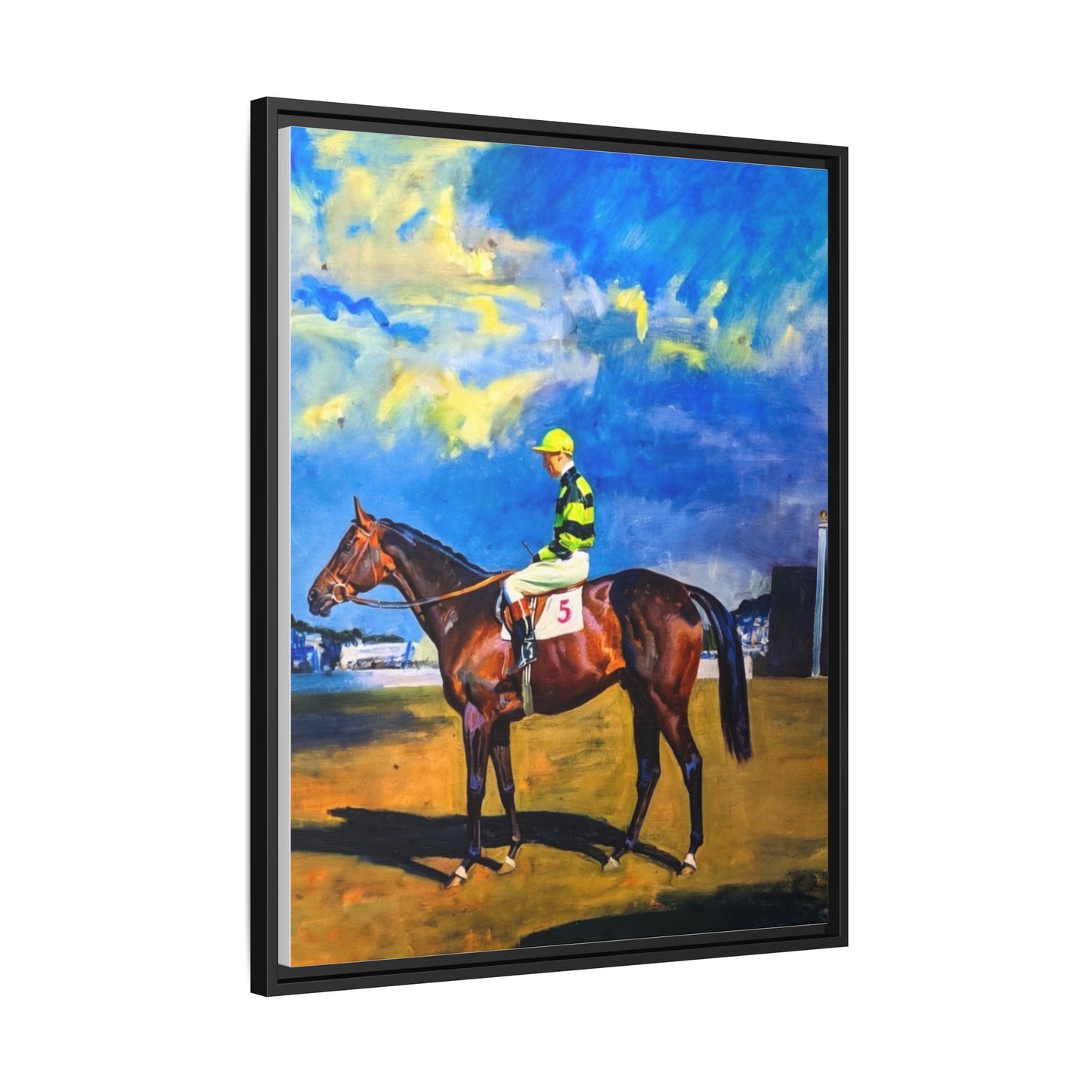 Framed Matte Canvas — Jockey on Racehorse Vintage Equestrian Wall Art