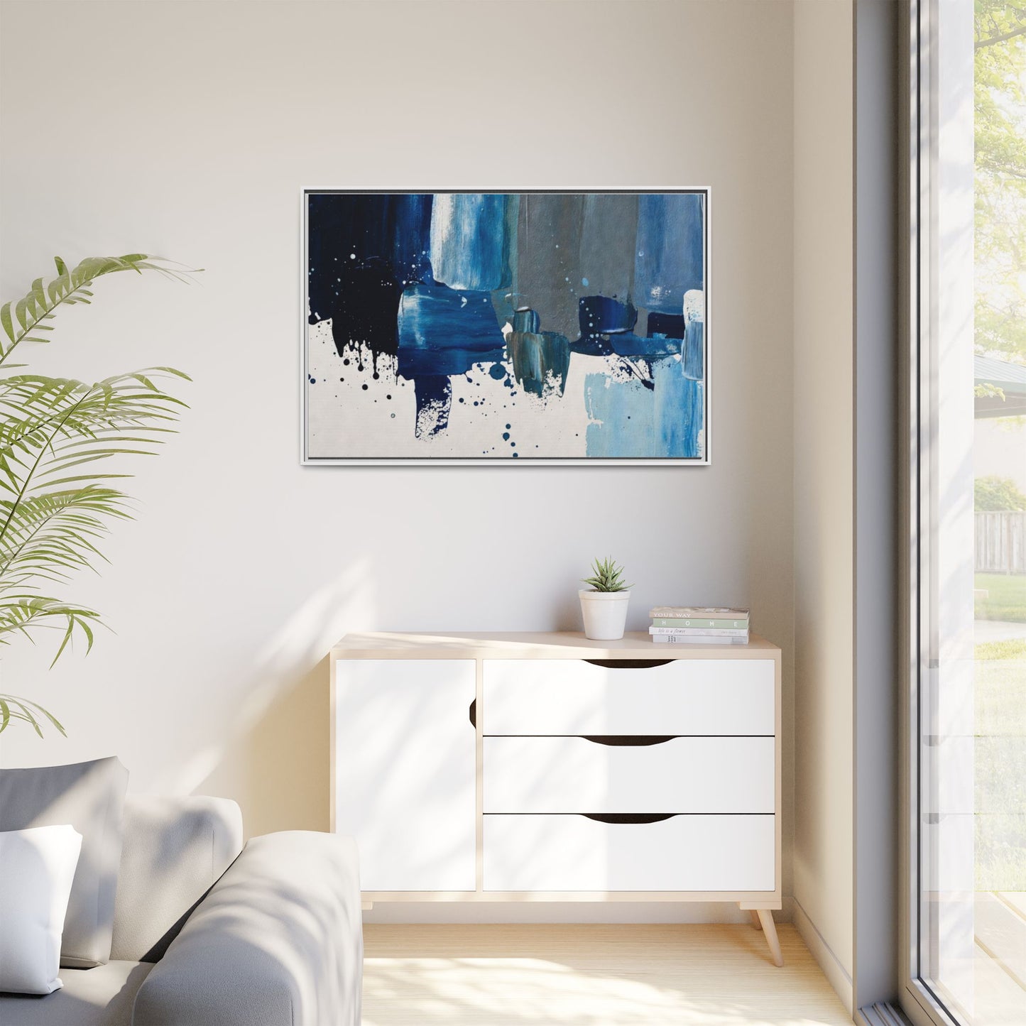 Abstract Blue Ocean Matte Canvas Framed Wall Art