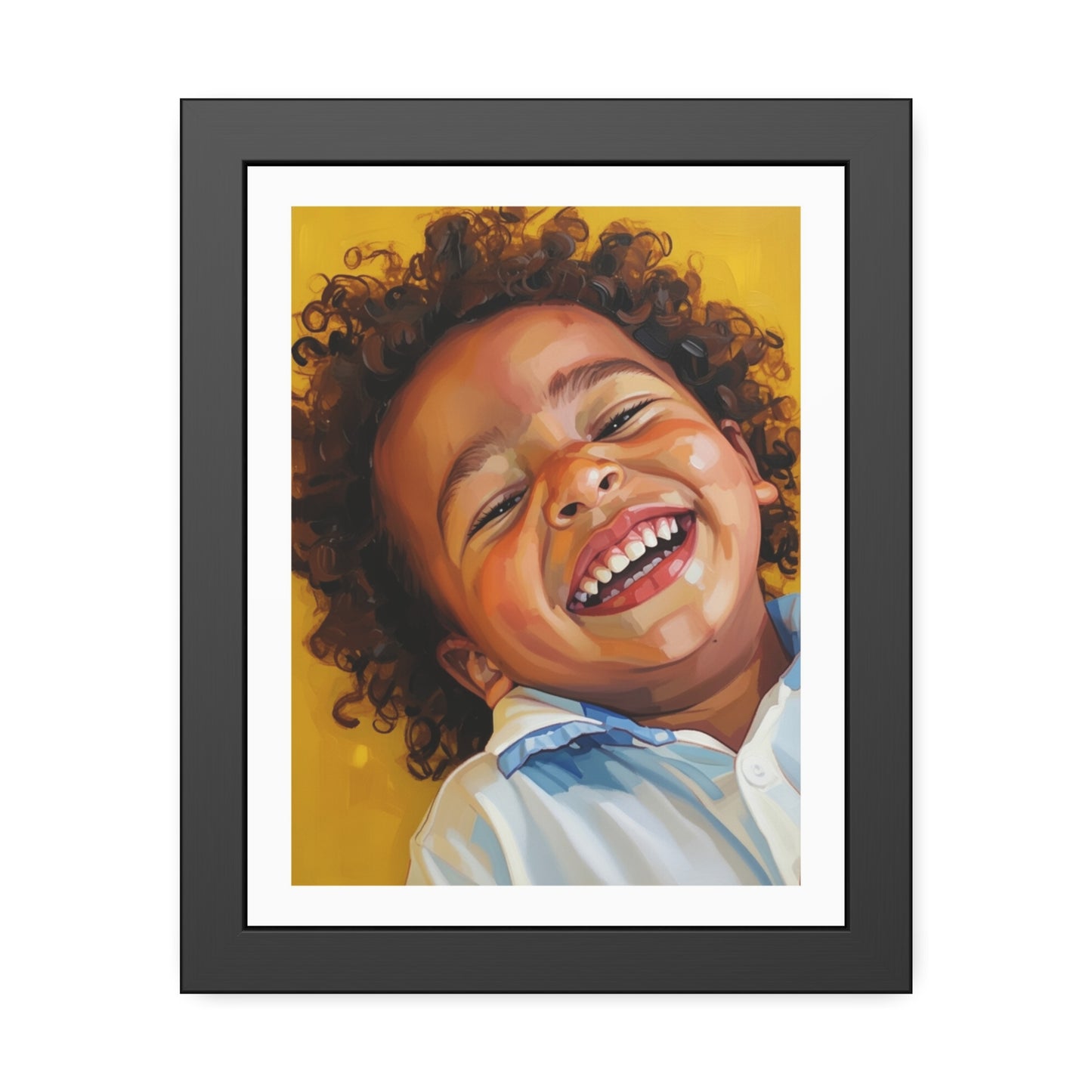 Framed Poster — Joyful Laughing Child Portrait, Colorful Nursery Wall Art