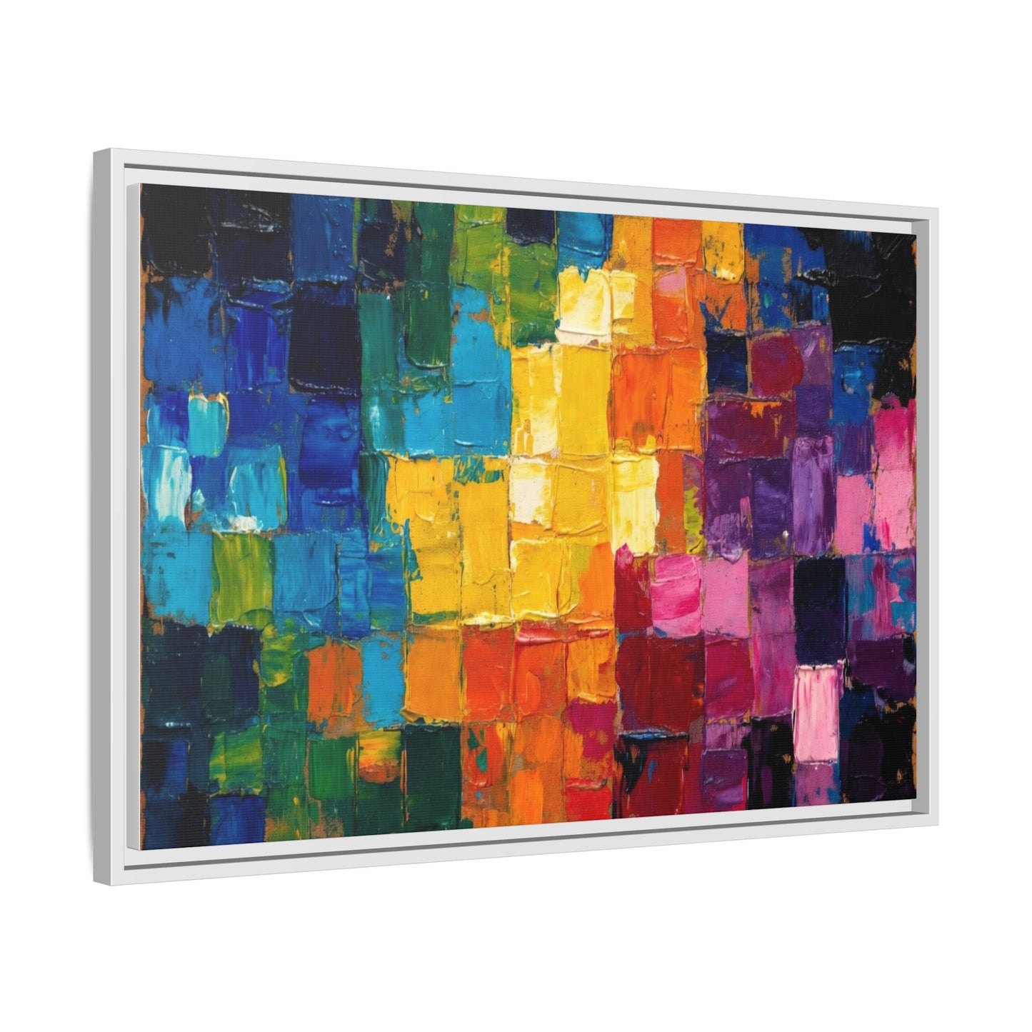 Abstract Rainbow Mosaic Framed Canvas Print — Colorful Modern Wall Art