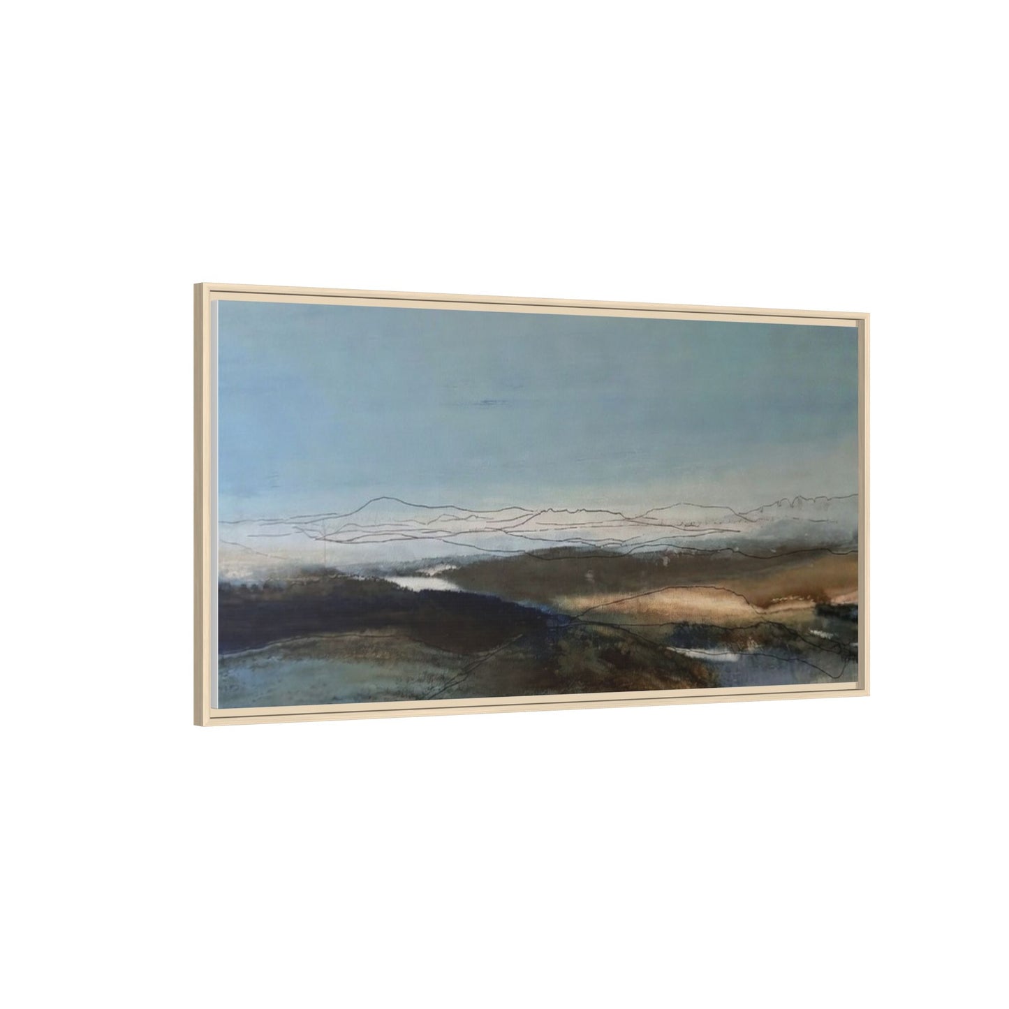 Framed Matte Canvas Wall Art — Serene Abstract Blue Landscape
