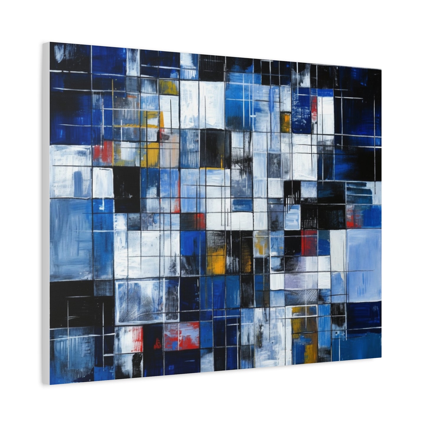 Abstract Blue Grid Matte Stretched Canvas Wall Art (1.25")