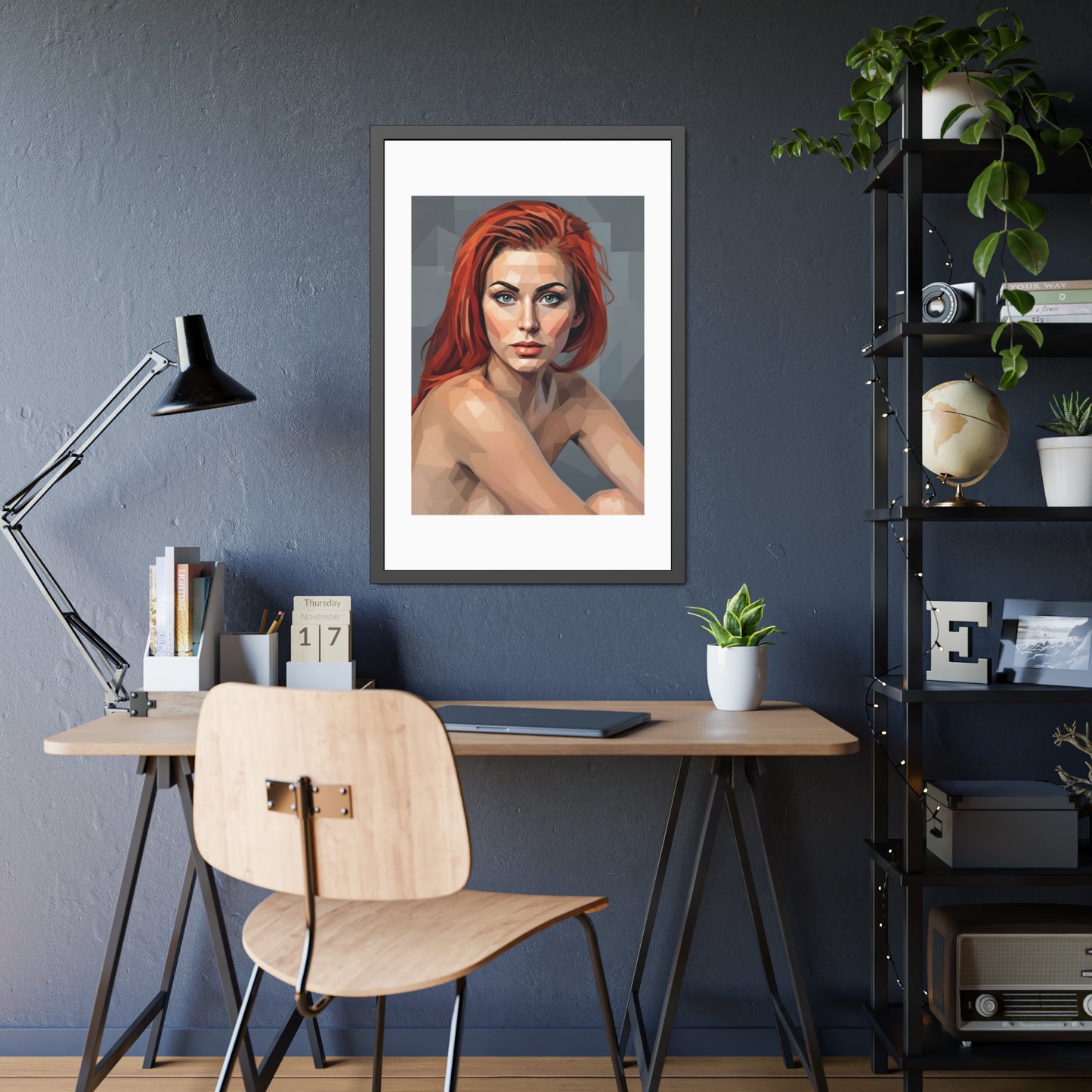 Framed Poster — Geometric Redhead Portrait Art Print