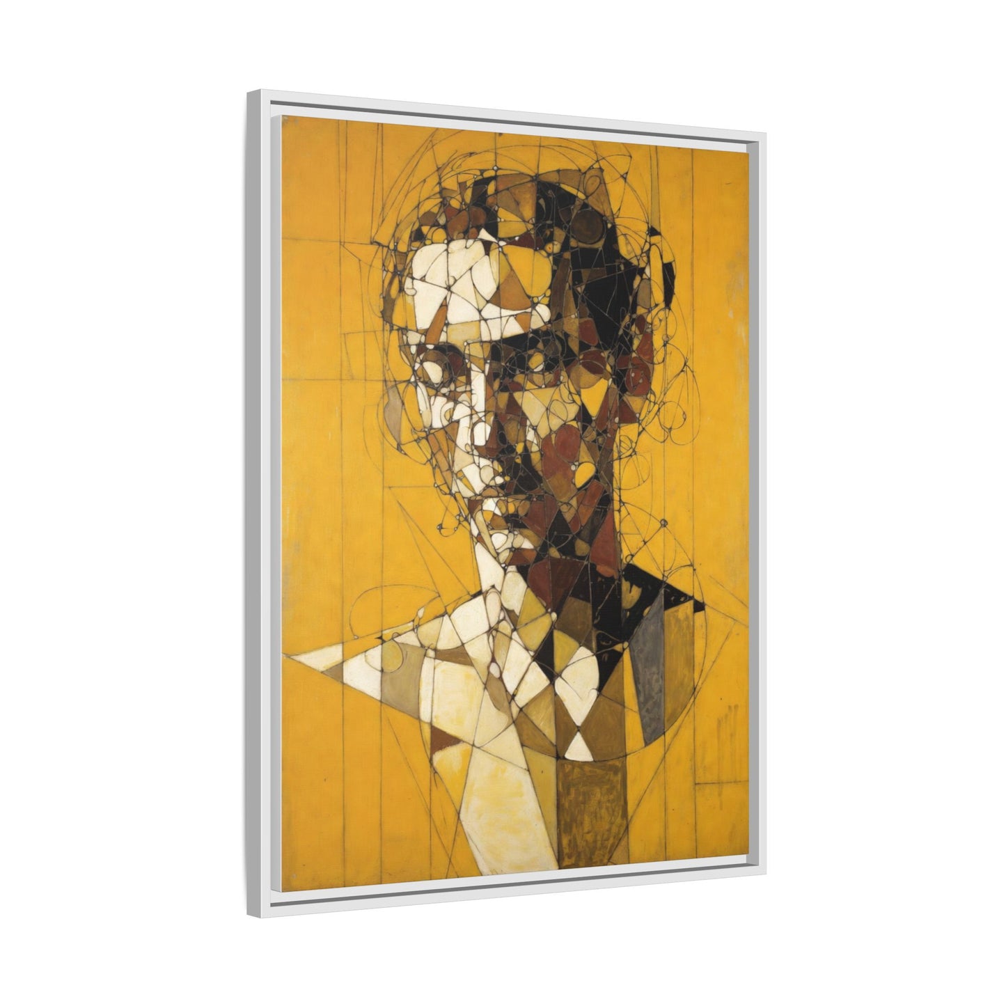 Framed Matte Canvas Art - Abstract Geometric Portrait on Mustard Yellow