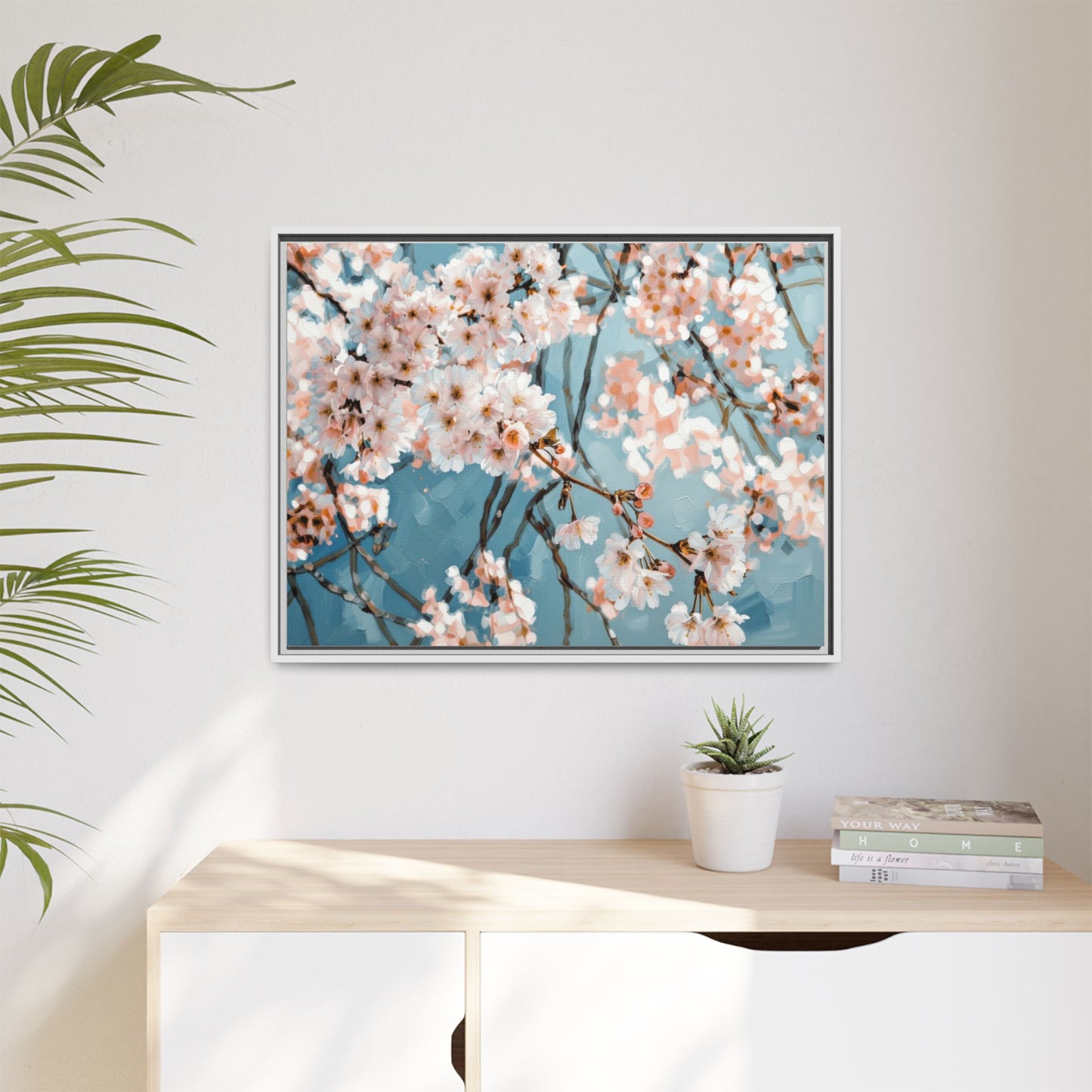 Framed Cherry Blossom Matte Canvas Print — Soft Pink Floral Wall Art