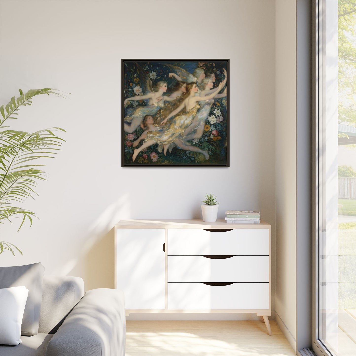 Framed Matte Canvas Wall Art — Vintage Fairies & Floral Painting