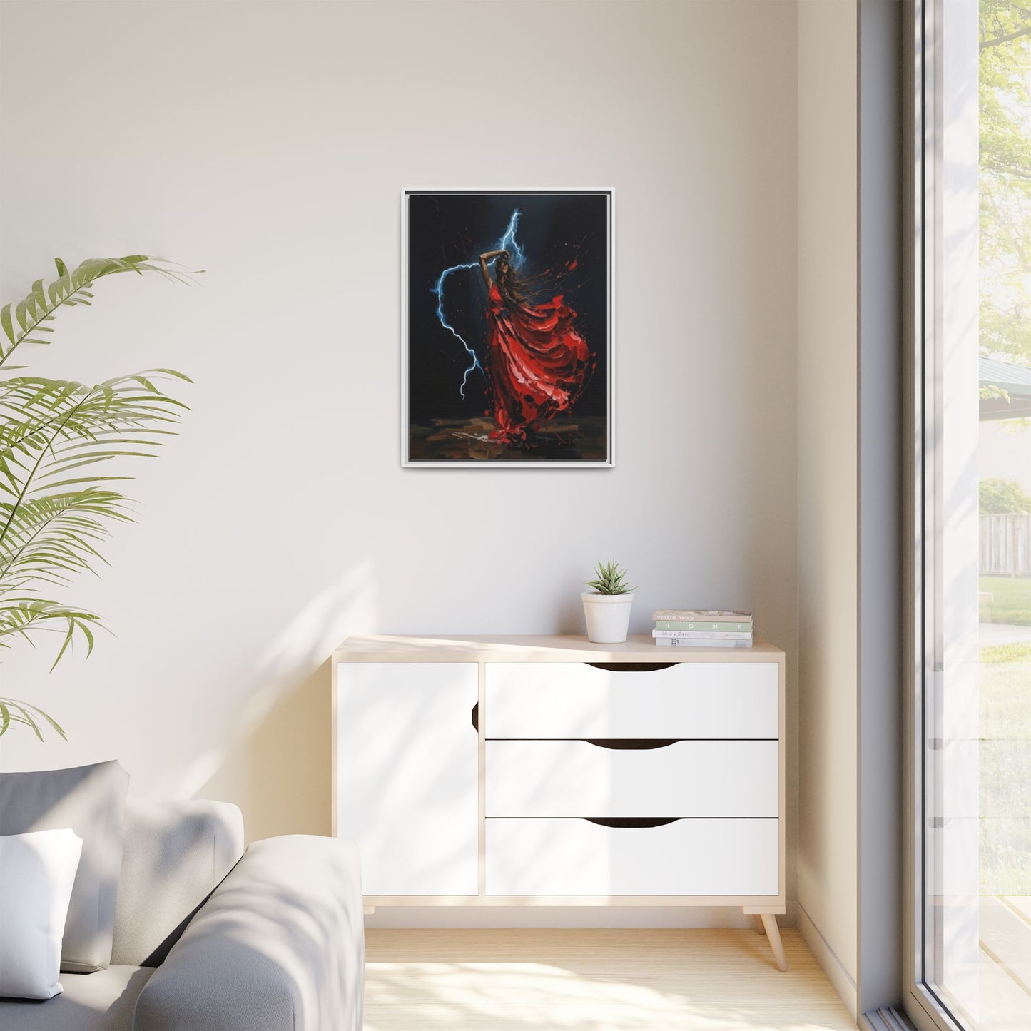 Framed Matte Canvas Print — Red Dancer Lightning Art