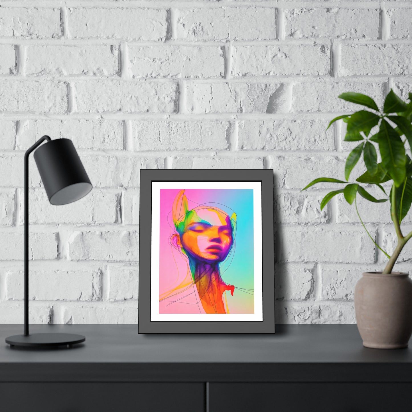 Framed Poster — Vibrant Neon Abstract Portrait Art Print