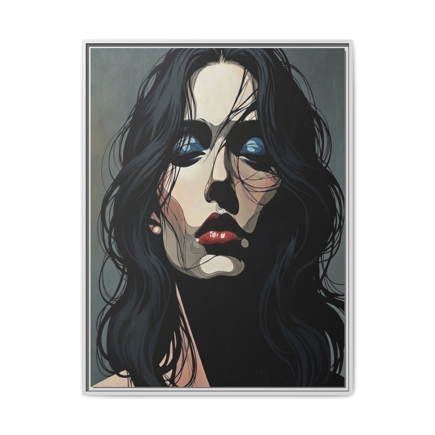 Framed Matte Canvas: Moody Portrait of Woman – Modern Gothic Wall Art