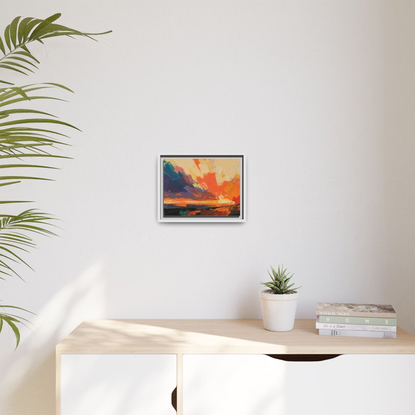 Framed Abstract Sunset Canvas Art – Multicolor Matte Wall Decor