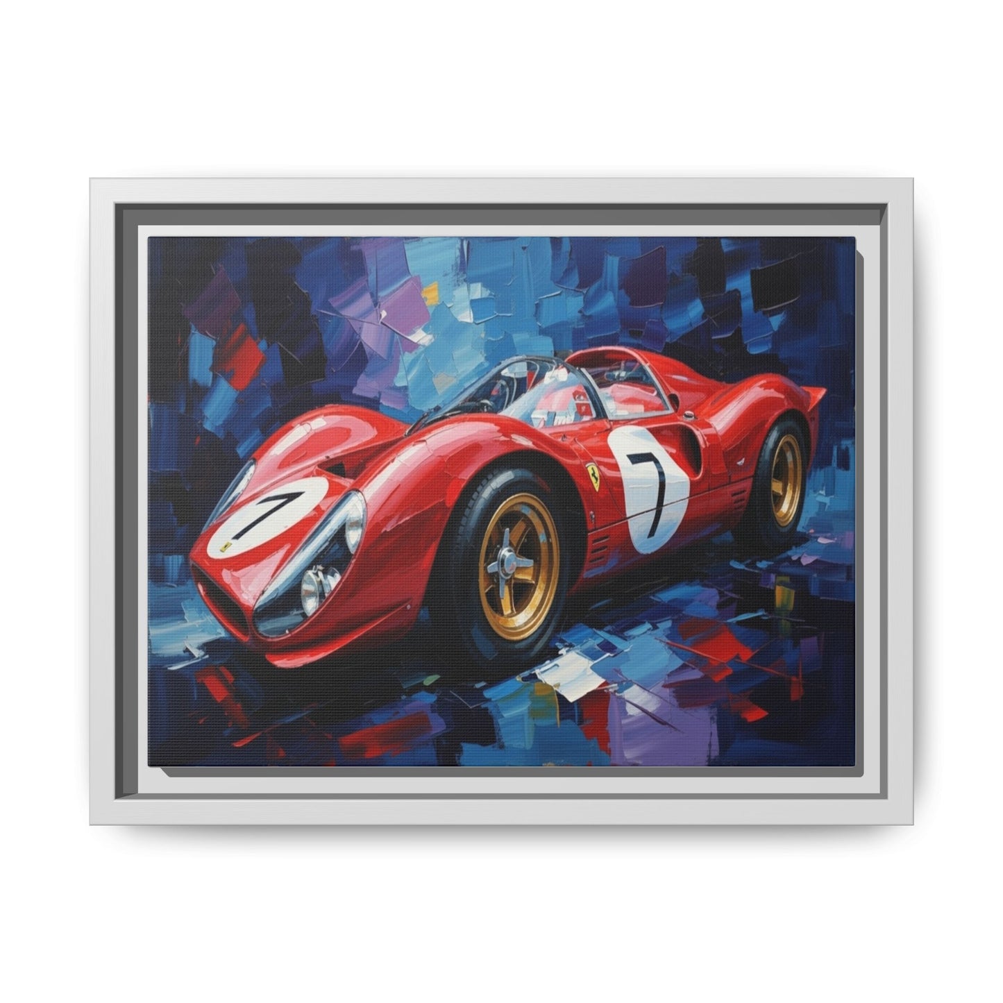 Vintage Ferrari Red Racecar Matte Canvas Framed Wall Art