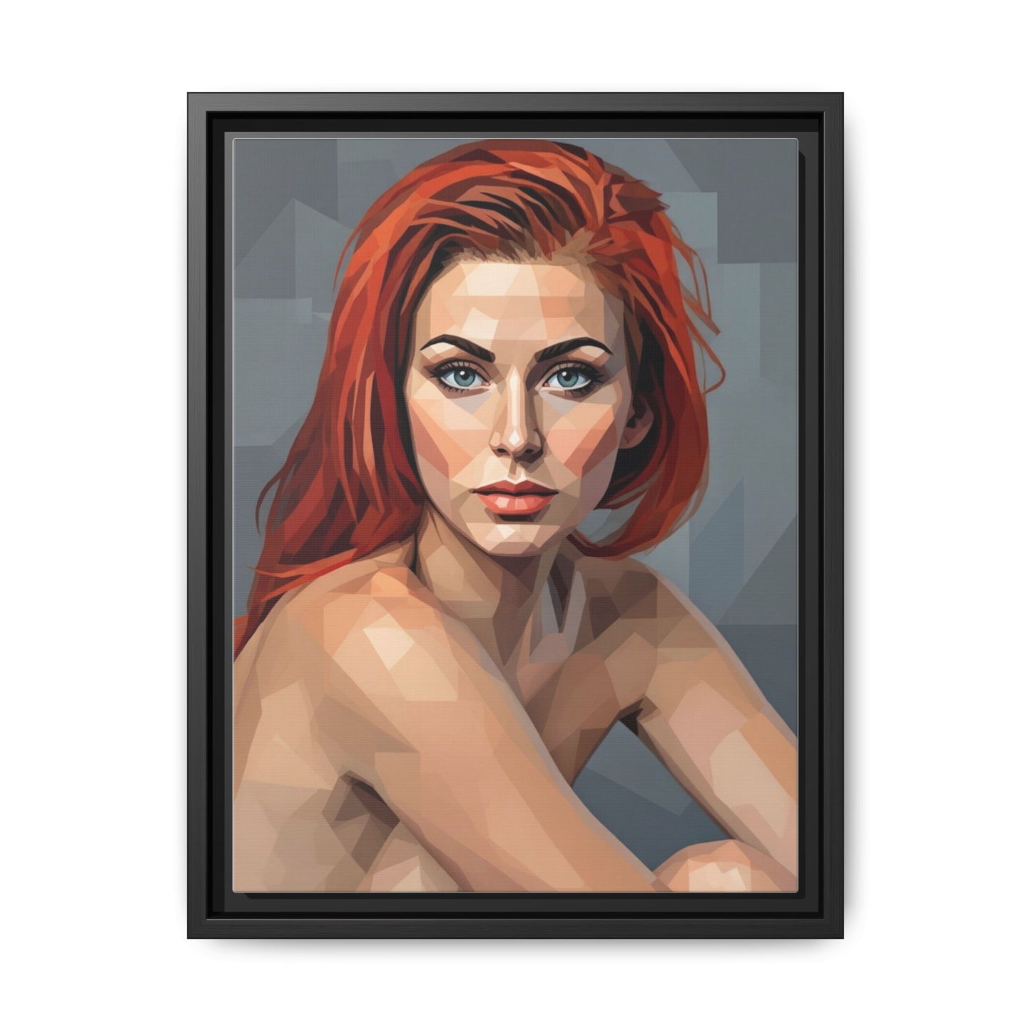 Framed Matte Canvas Portrait — Geometric Redhead Wall Art