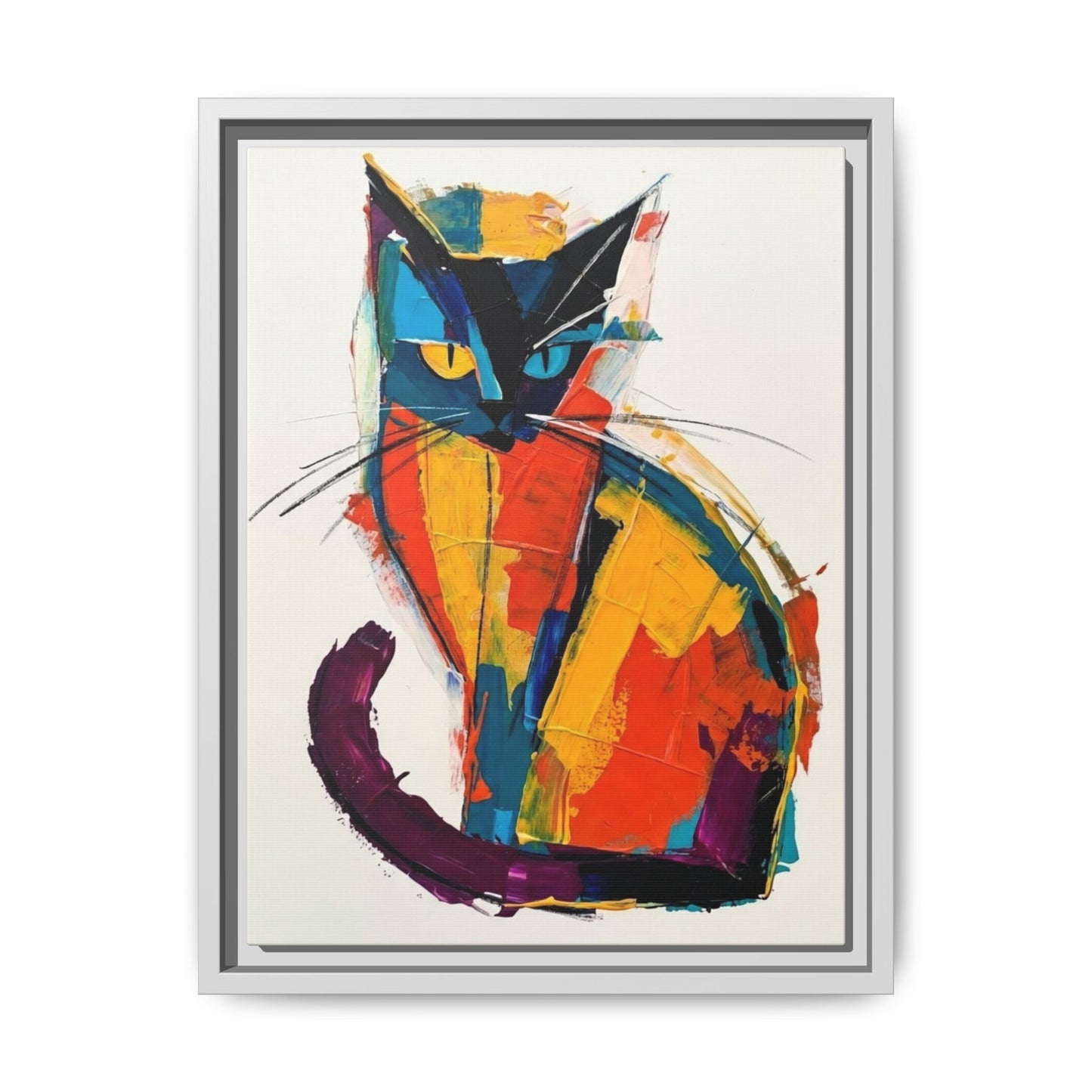 Colorful Abstract Cat Framed Canvas — Modern Matte Wall Art