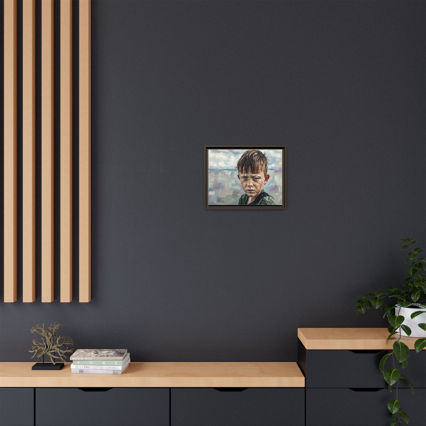 Framed Matte Canvas: Gritty Boy Portrait Art Print