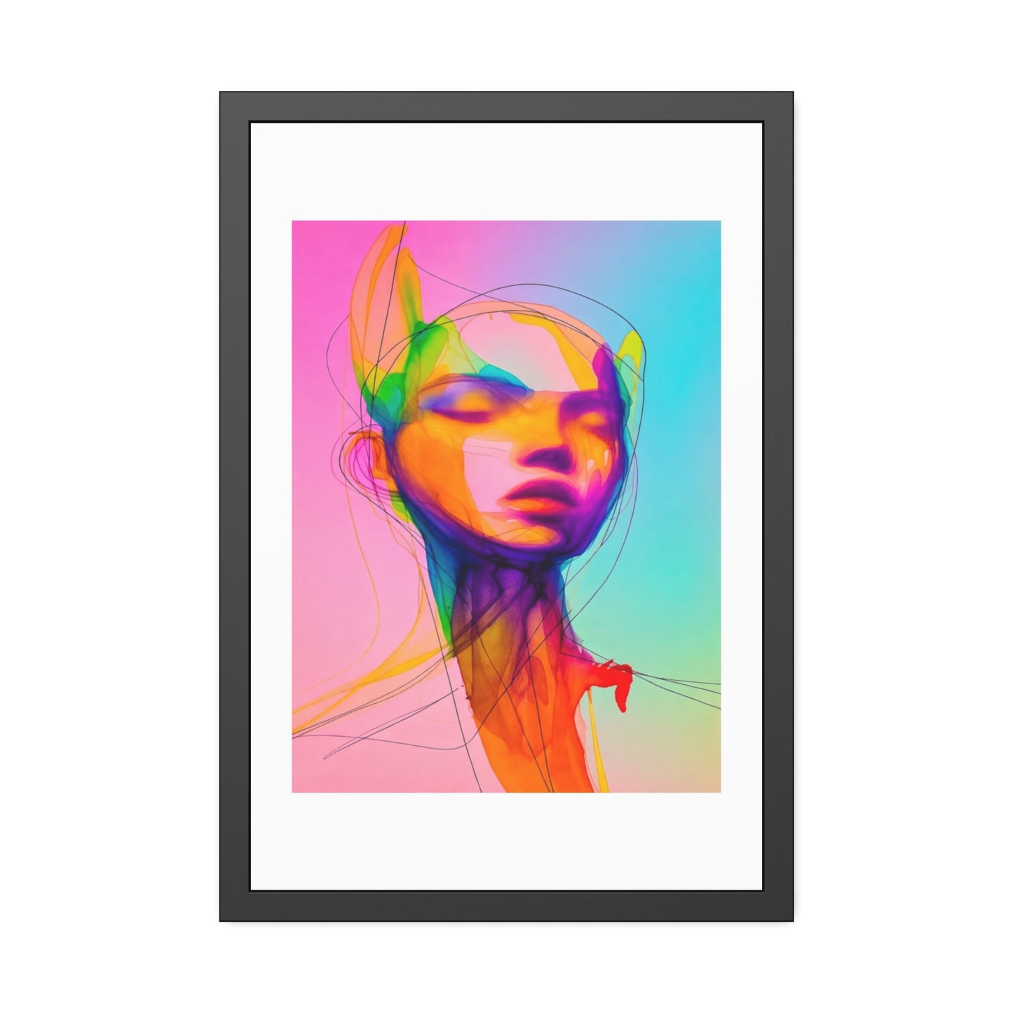 Framed Poster — Vibrant Neon Abstract Portrait Art Print